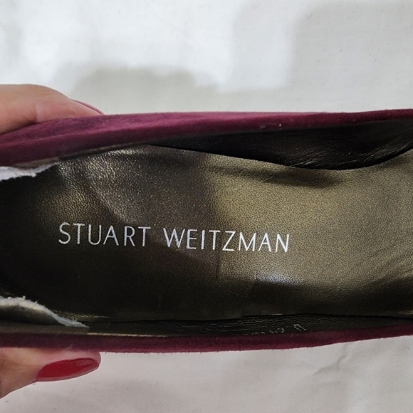 Stuart Weitzman Suede Plum Chain Heels Size 8N - Picture 10 of 11